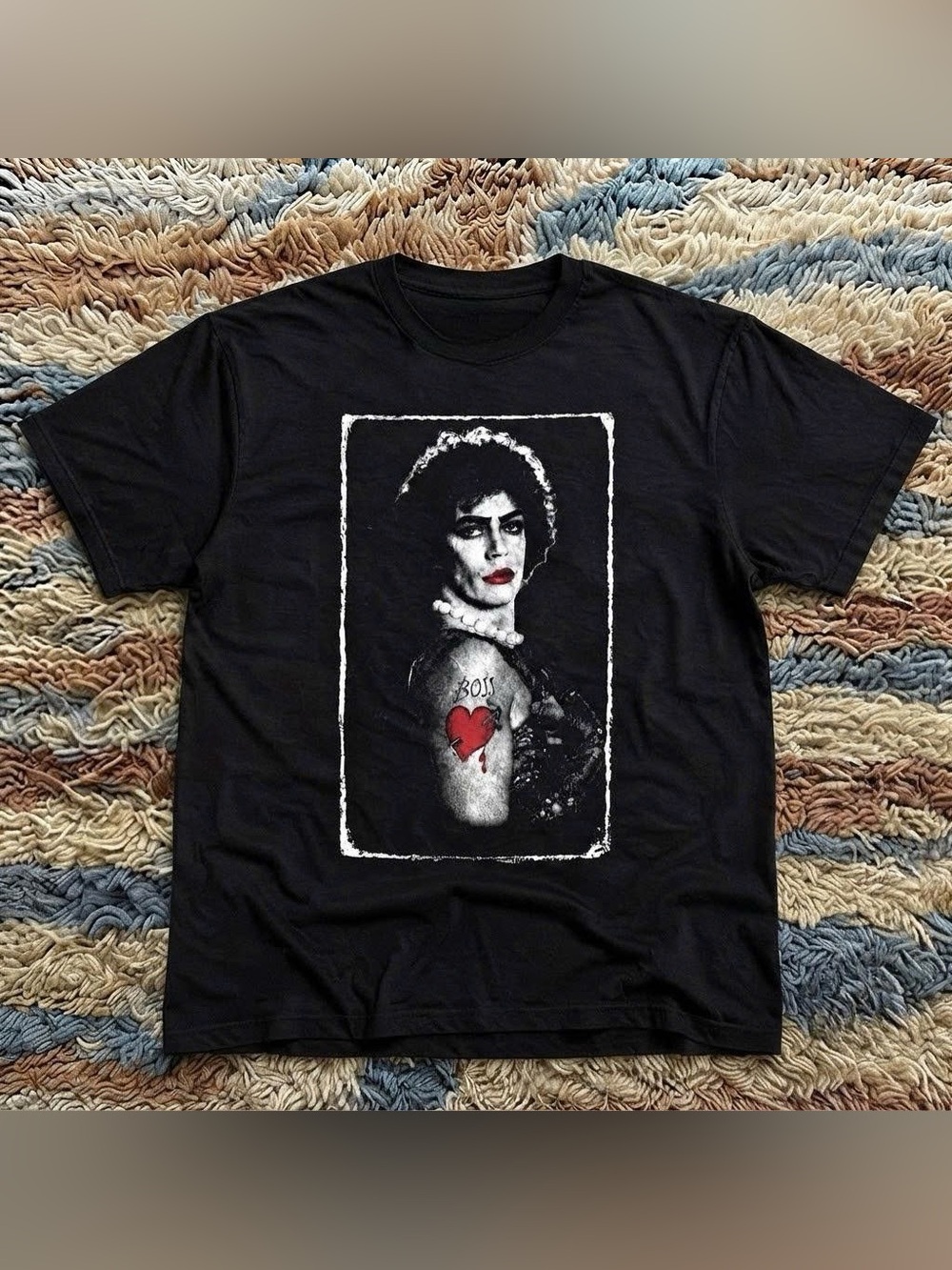Vintage Black Tim Curry With Red Heart Graphic T Shirt